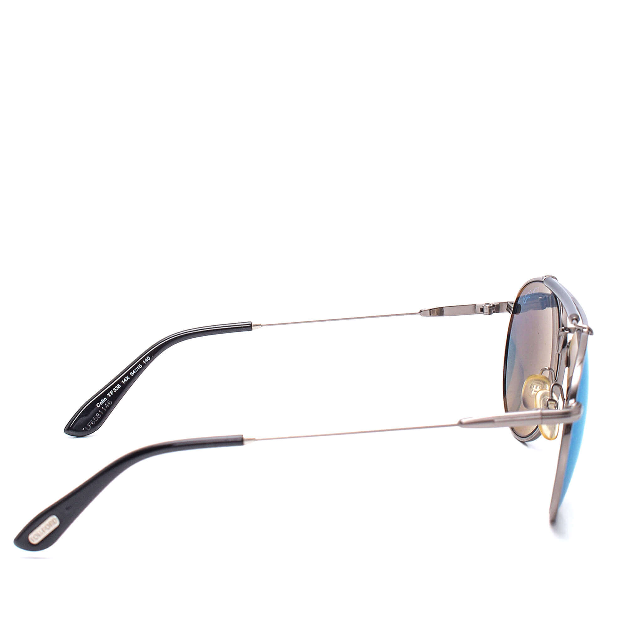 Tom Ford - Blue and Silver Metal Aviator Sunglasses